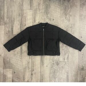 Athleta Womens Black Quilted Bomber Puffer Jacket Full Zip‎ XS P Utility Pocket